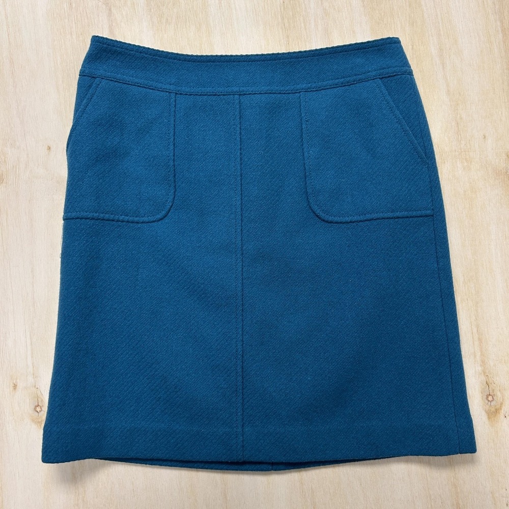 Talbots Skirt Womens 4P Blue Twill A-Line Short Lined Pockets Workwear Office